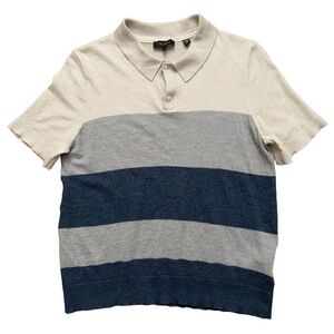 Ted Baker Polo Shirt Mens Size 6 (4) Short Sleeve 100% Wool Beige Striped